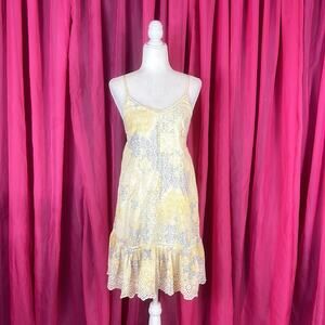 Rachel Zoe yellow and grey patterned smocked back cotton sundress, size small